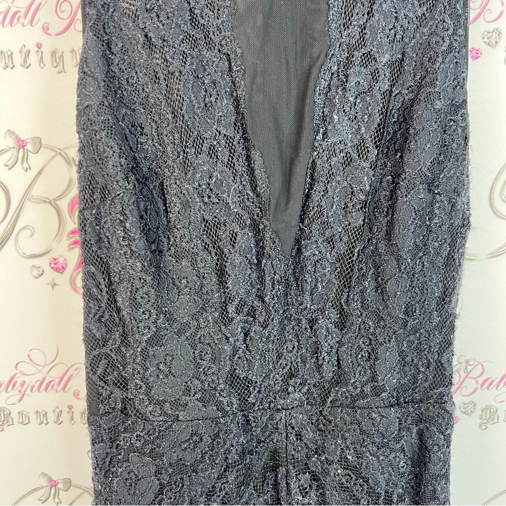 bebe dress lace Lacie floral mesh neckline Elegant Black Lace Midi Dress - Picture 8 of 14